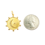 Load image into Gallery viewer, 14K Solid Gold with Diamonds Circle Shape Charm with Moon and Star in the Center. GDP205
