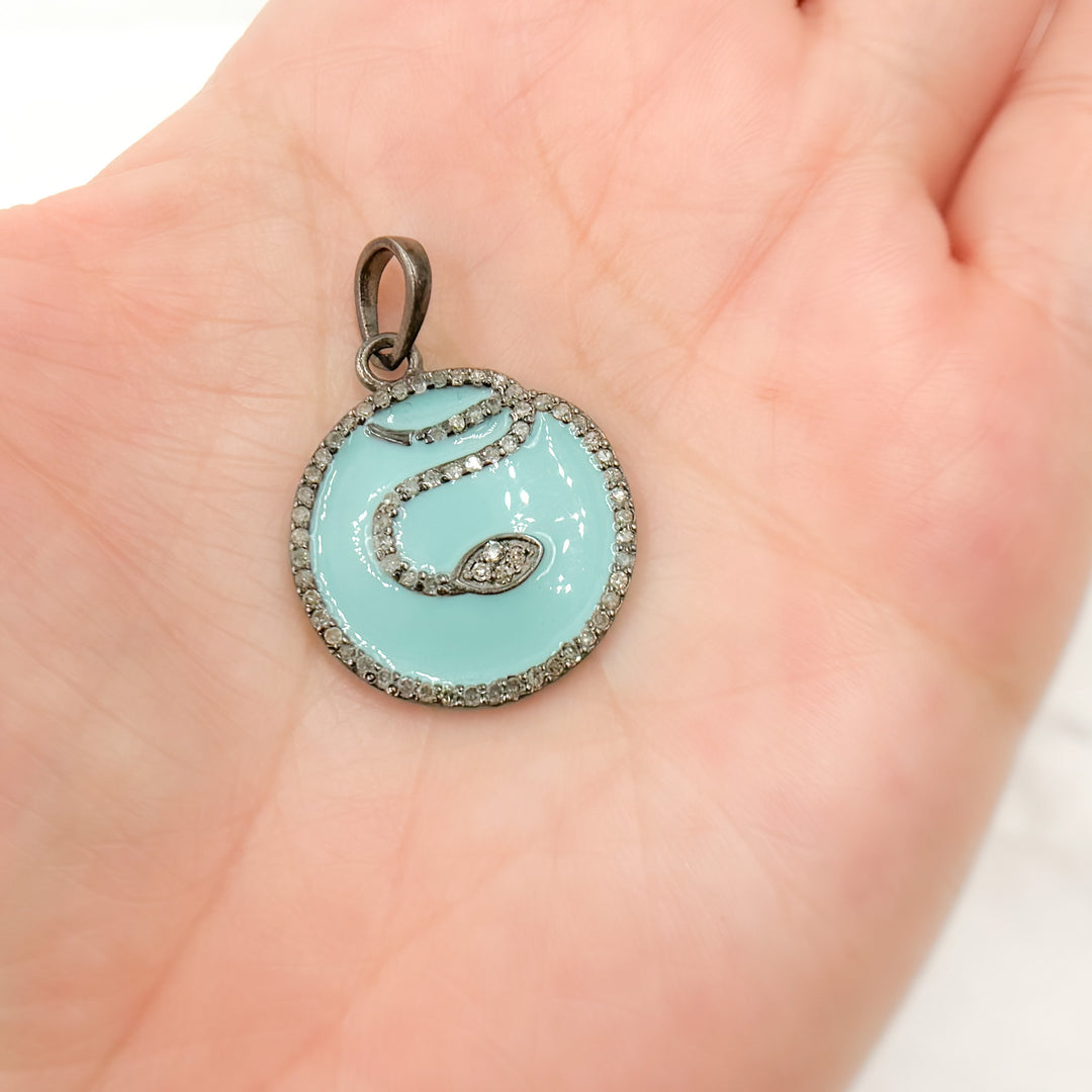 DP756A. Diamond Sterling Silver Round Snake Enamel Pendant