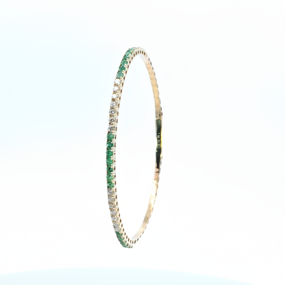 BNH68545. 14K Solid Yellow Gold Diamond and Gemstone Bangle