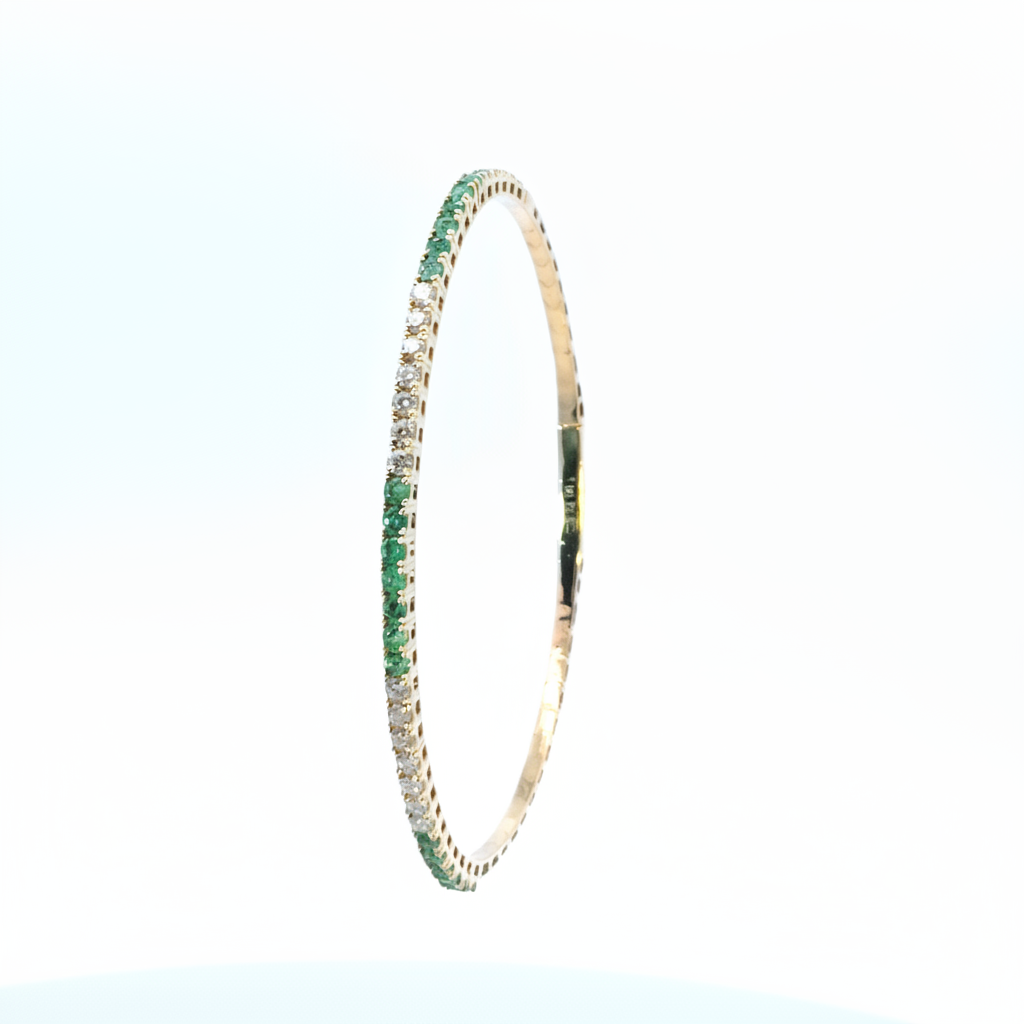 BNH68545. 14K Solid Yellow Gold Diamond and Gemstone Bangle