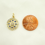 Load image into Gallery viewer, 14K Solid Gold Circle Pendant with Diamonds &amp; Ruby or Blue Sapphire Stone. GDP362
