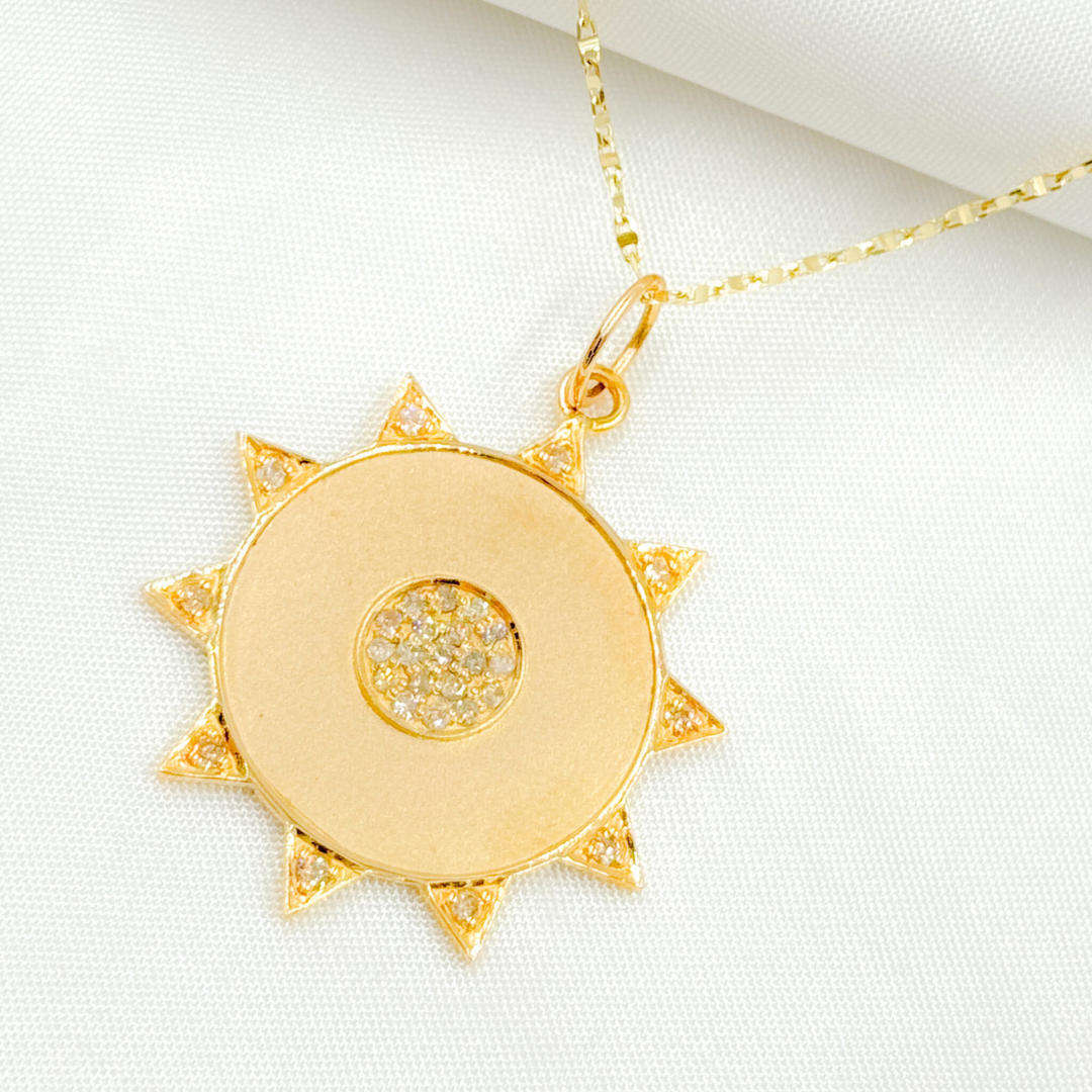 14K Solid Gold with Diamonds Sun Charm. GDP179