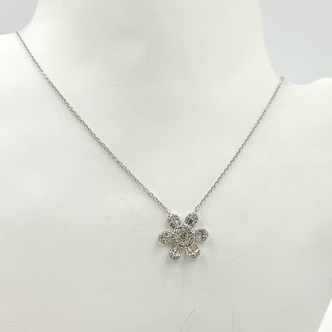 14K Solid Gold Diamond Flower Shape Necklace. TJ0009