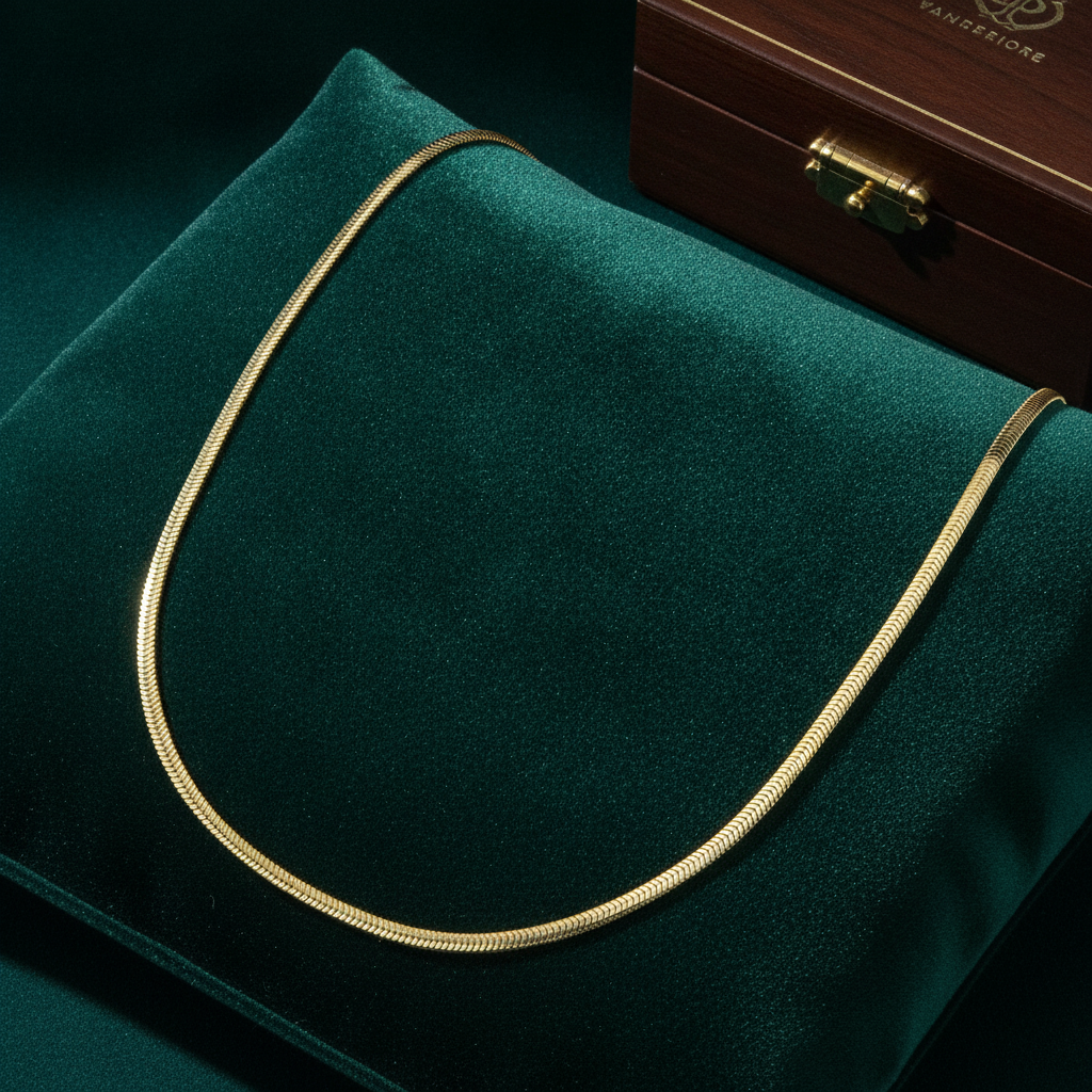 260CCTDBRA8. 14K Solid Gold Flat Snake Necklace