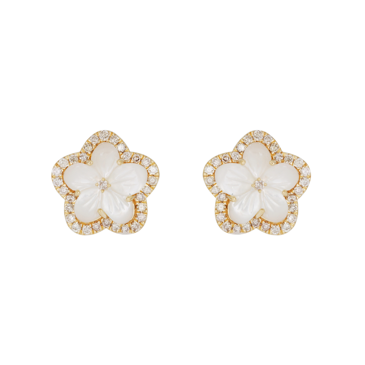 EFG53063PL. 14K Solid Gold Diamond Mother of Pearl Flower Studs Earrings