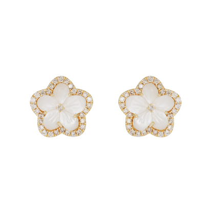EFG53063PL. 14K Solid Gold Diamond Mother of Pearl Flower Studs Earrings