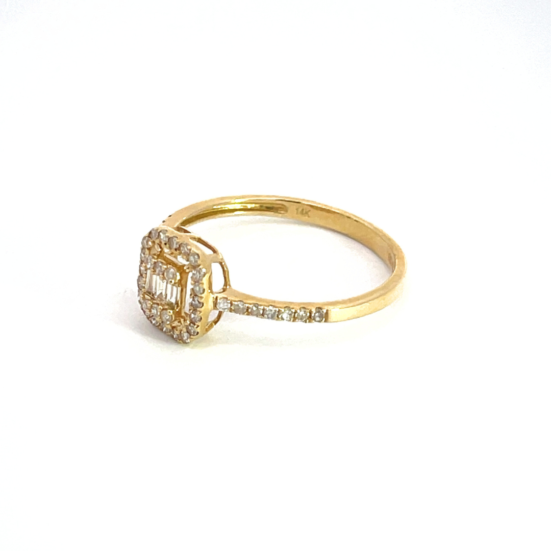 14k Solid Gold Diamond Rectangle Ring. TJ0002