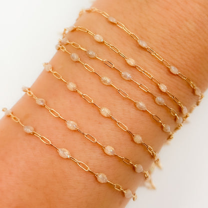 V250-OP1GF. Gold Filled Golden Shade Color Opal Enamel Cable Chain