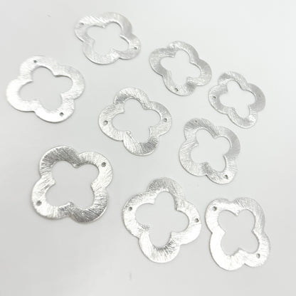 20MM White Sterling Silver Brushed Flower Connector