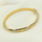 Load image into Gallery viewer, KG118. 14K Solid Gold Tri-Color Matte &amp; Shinny Twisted Bangle