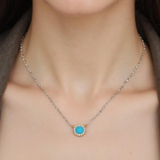 14K Solid Gold Diamond and Turquoise Necklace