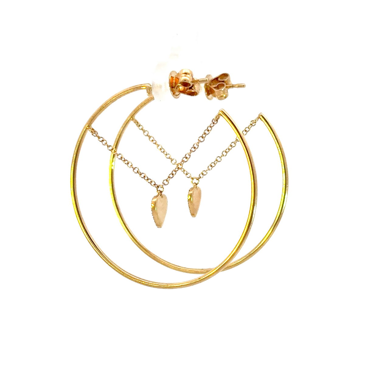 14k Gold Diamond Heart Dangle Hoops Earrings