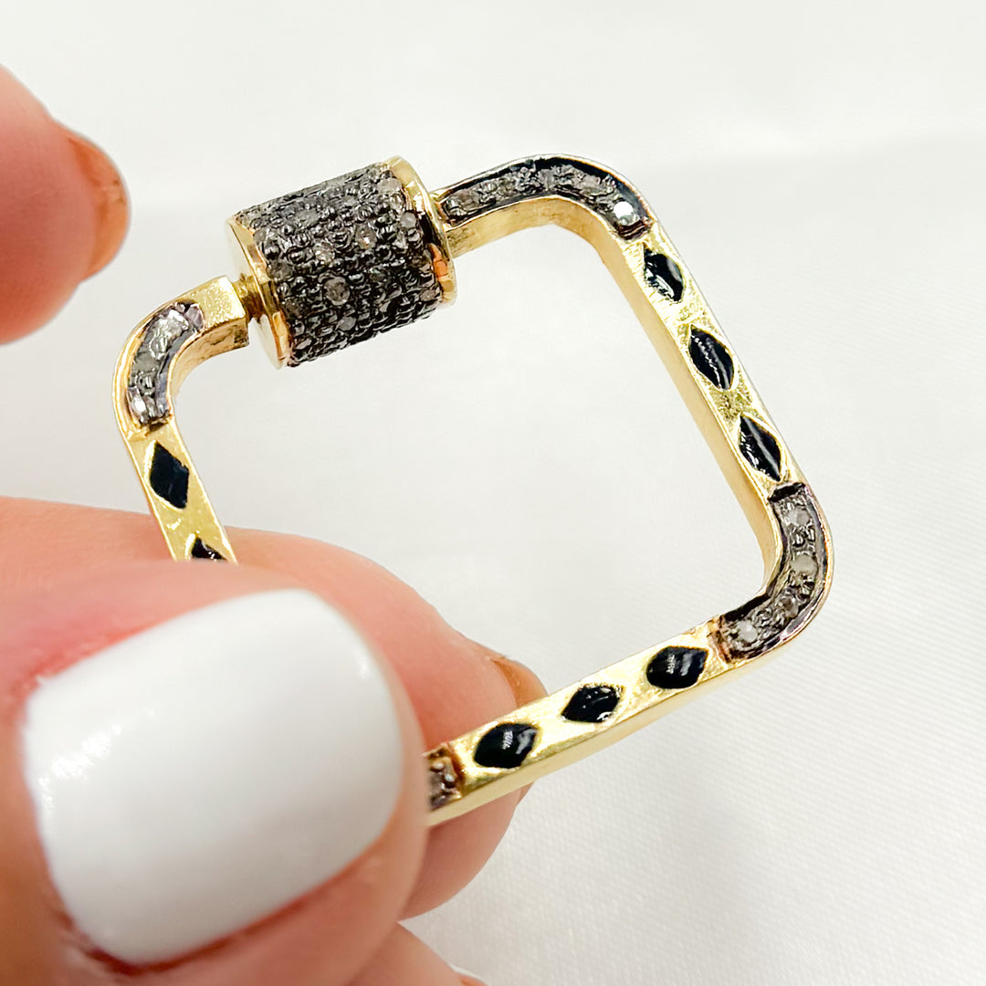 DC082A. Diamond Sterling Silver Square Enamel Carabiner Clasp