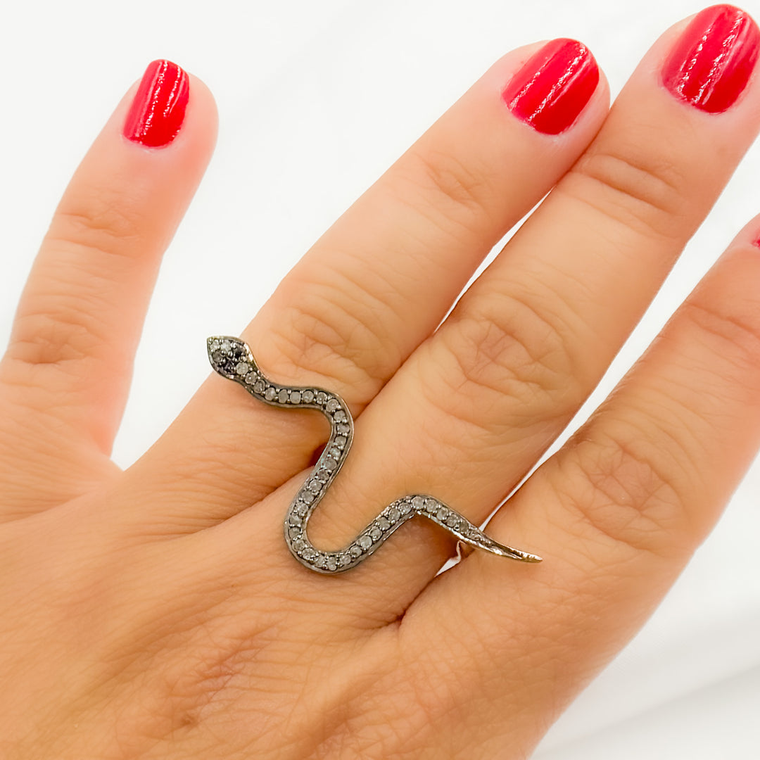 DR015. Diamond Sterling Silver Snake Ring with Gemstone