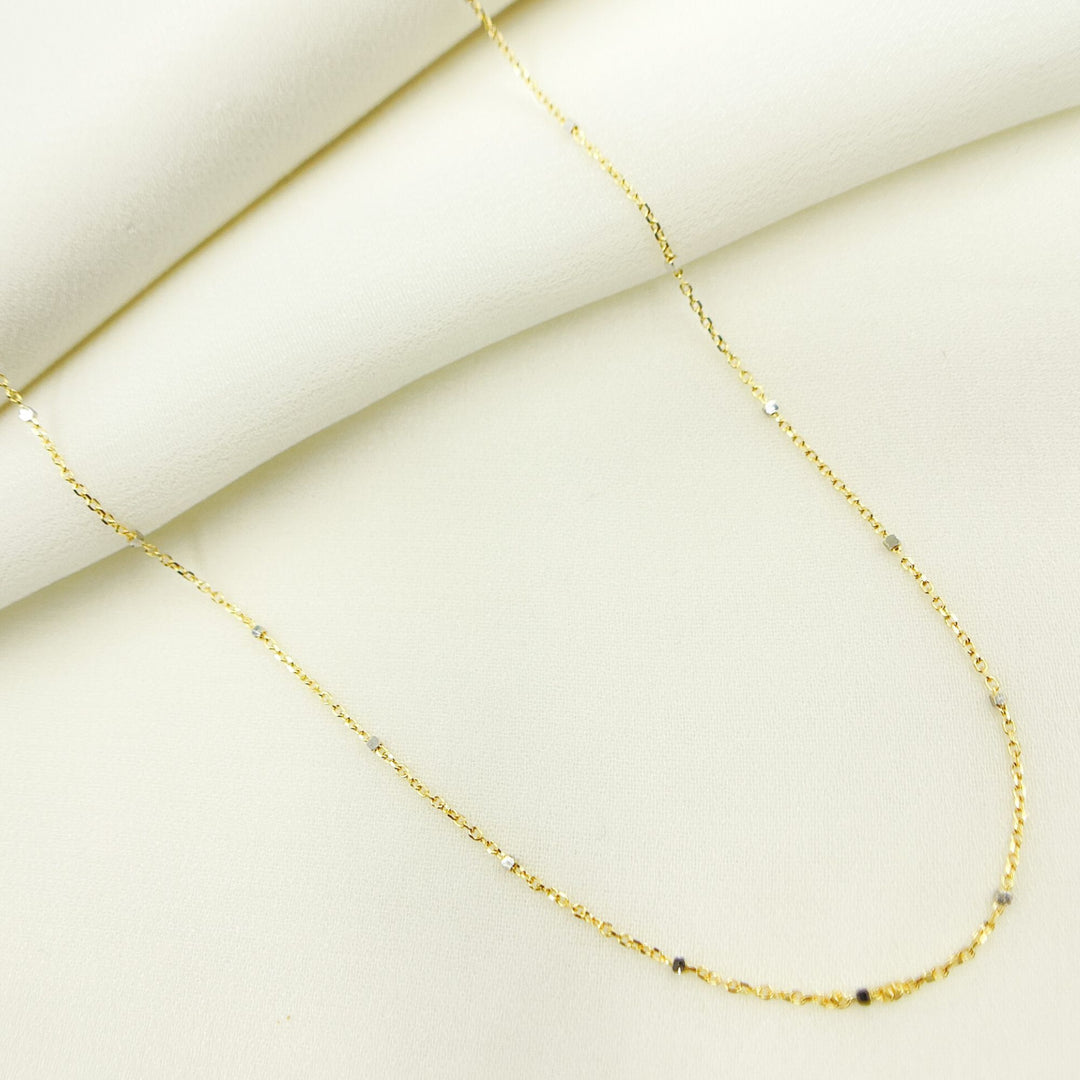 14K Solid Yellow Gold with White Gold Cubes Satellite Chain