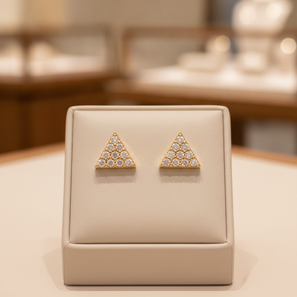 EFC54162. 14K Solid Gold and Diamonds Triangle Studs