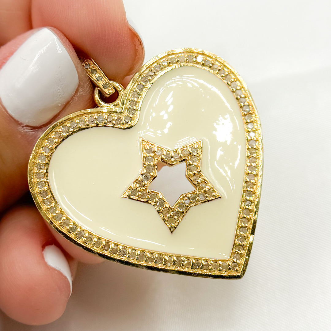 DP504A. Diamond Sterling Silver Heart and Star Enamel Pendant