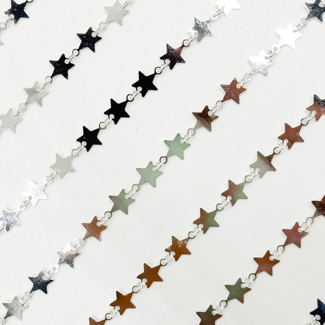 V312SS. 925 Sterling Silver Fancy Star-Link Chain