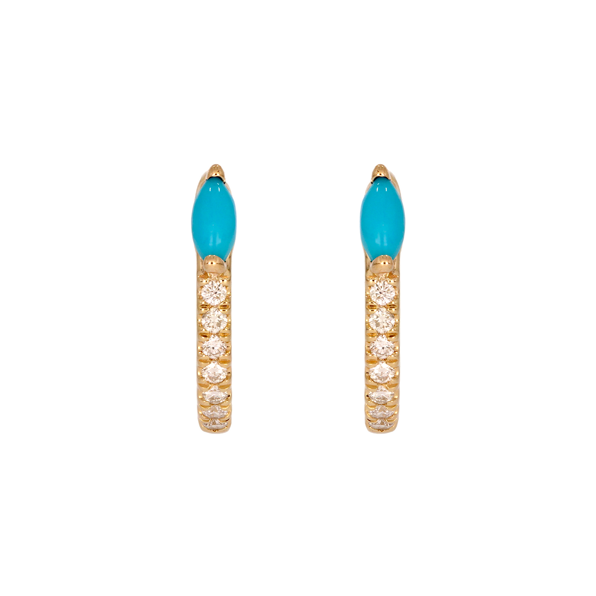 EHC57586TQ. 14K Solid Yellow Gold Diamond and Turquoise Hoop Earrings