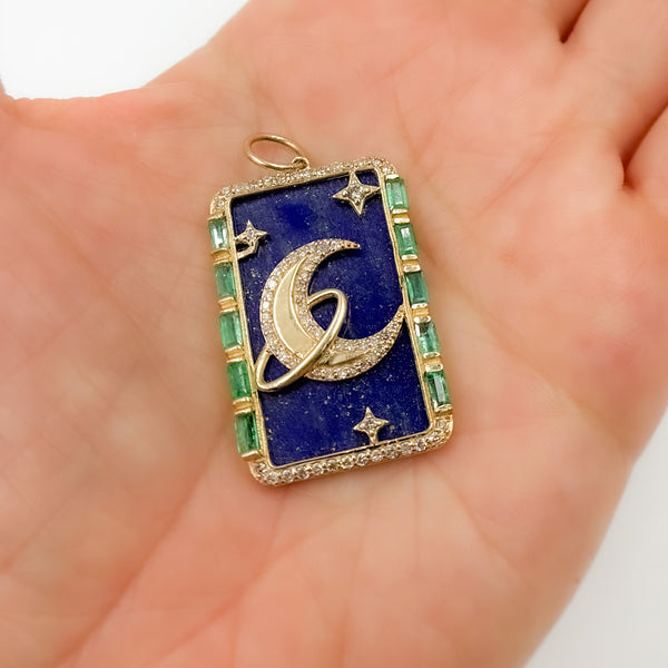 14K Gold Moon Rectangle Pendant