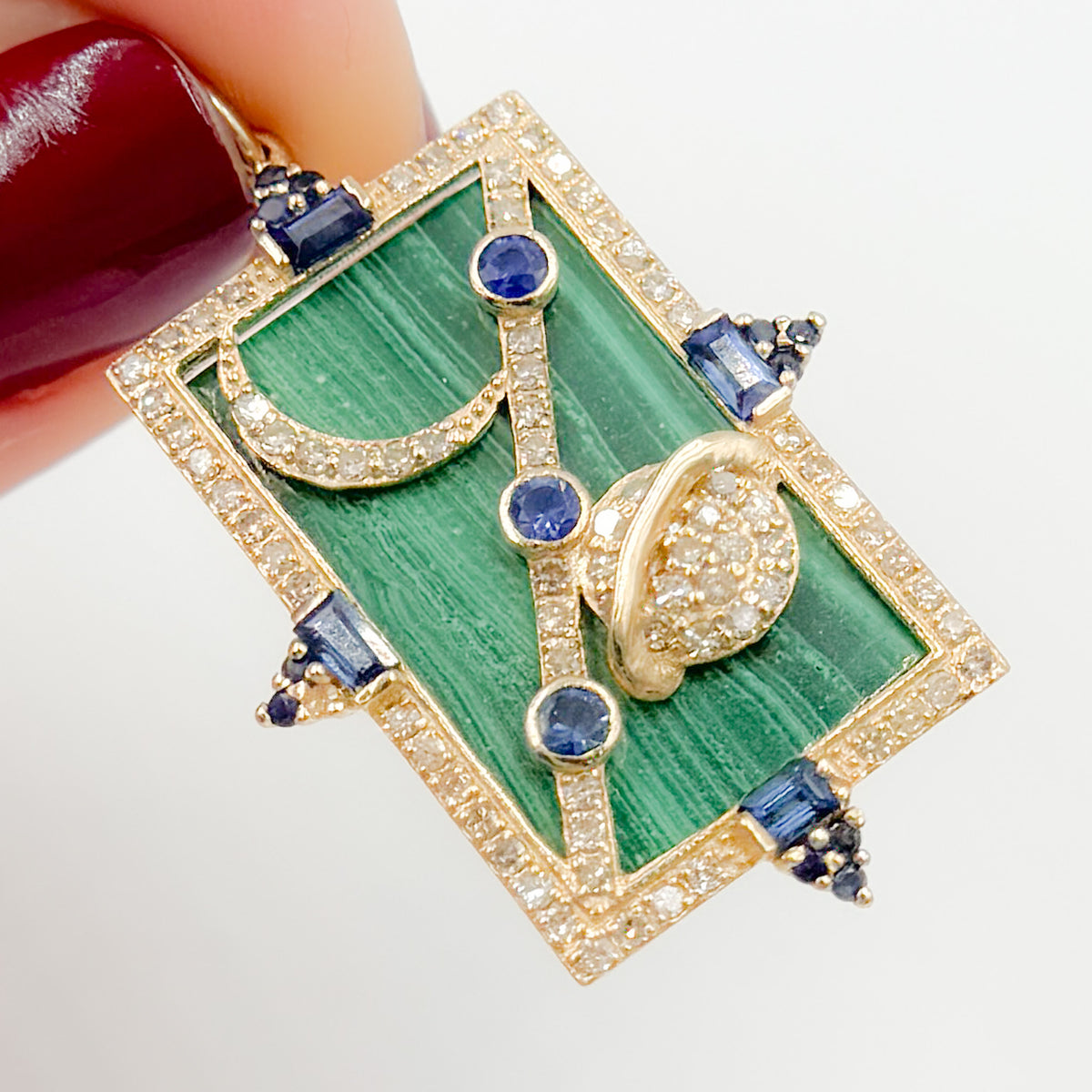 KG260. 14K Solid Gold Moon Rectangle Pendant