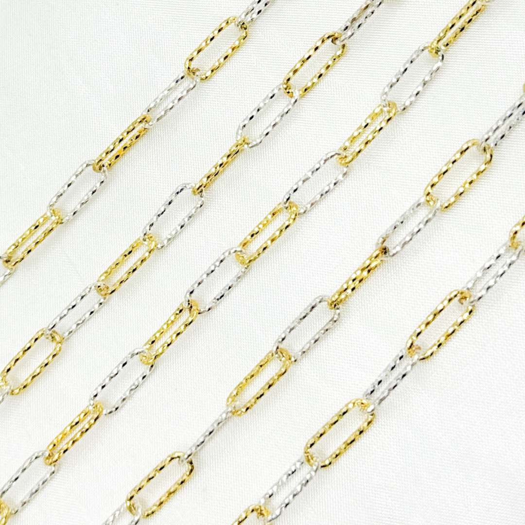 V8GS. Gold Plated 925 Sterling Silver Diamond Cut Paperclip Chain