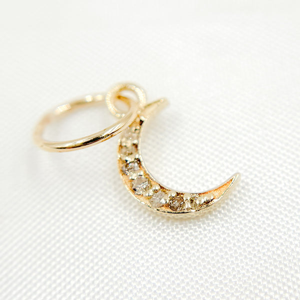 14K Solid Gold Diamond Moon Charm