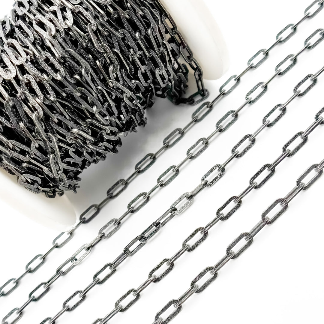 X29BR. Black Rhodium Sterling Silver Matt Paperclip Chain