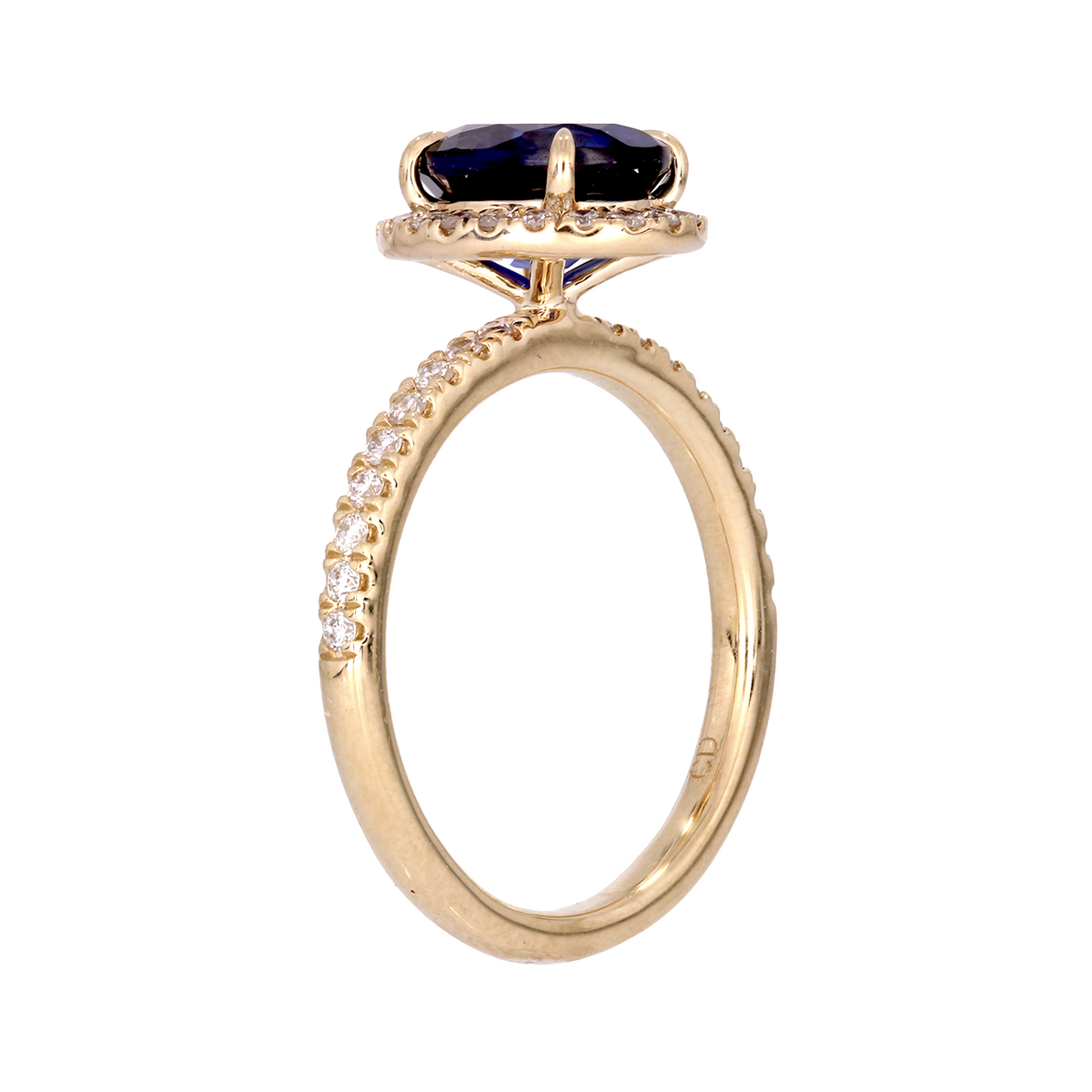 14K Gold Oval Blue Sapphire and Diamonds Fancy Ring