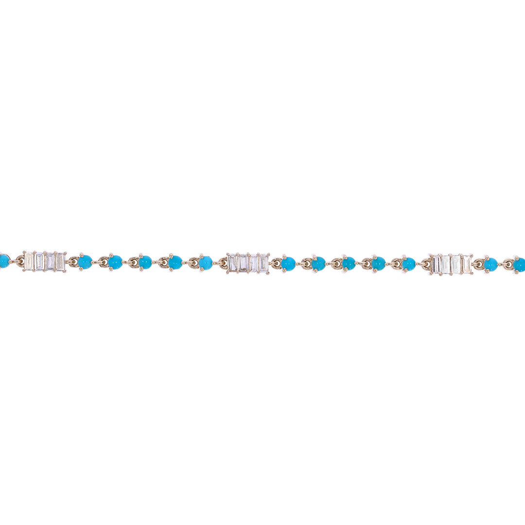 BFH61078TQ. 14K Solid Gold Diamond and Turquoise Fancy Bracelet