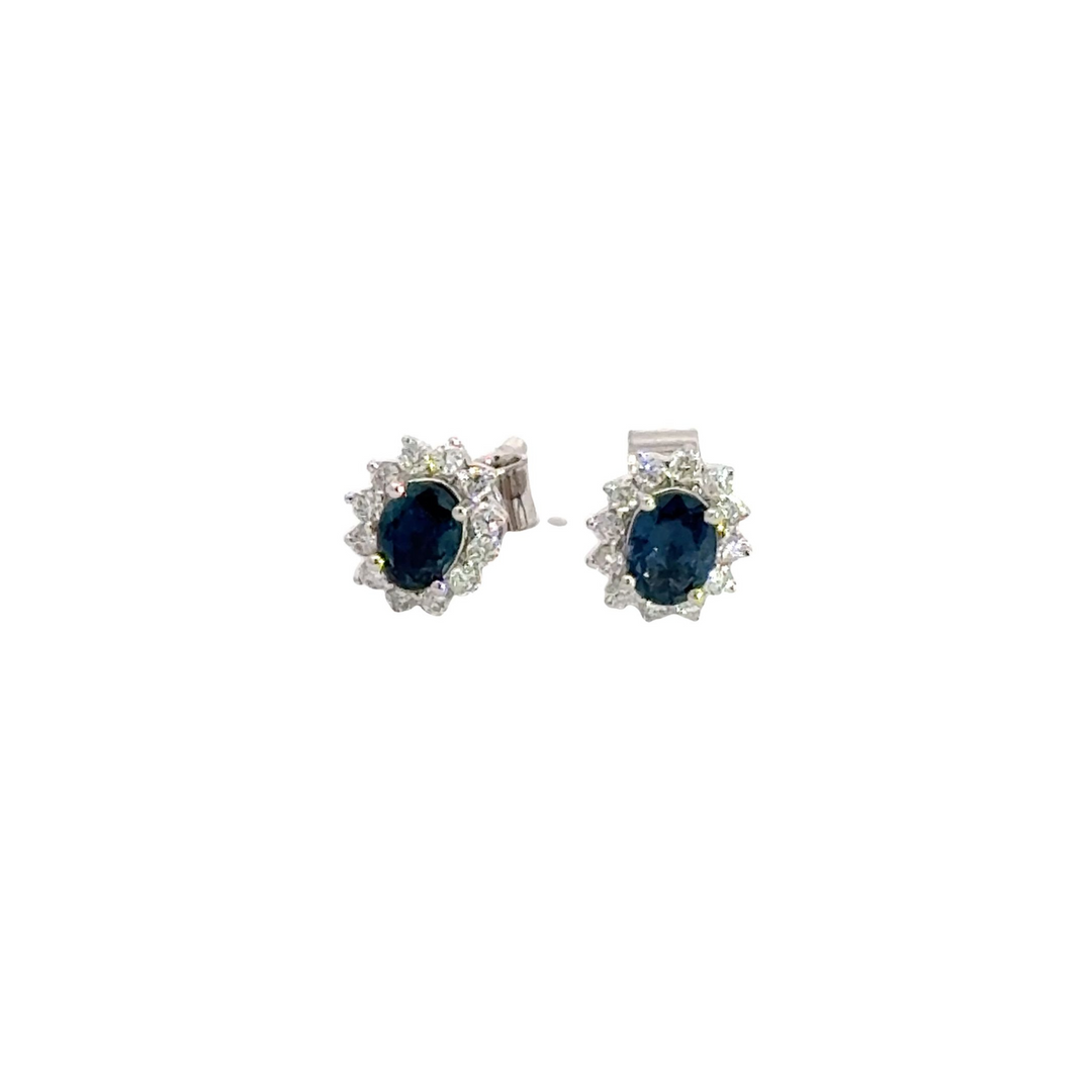 ER113509BS. 14k Solid Gold Diamond and Blue Sapphire Earrings