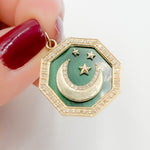 Load image into Gallery viewer, GDP455. 14K Solid Gold Moon Hexagon Pendant