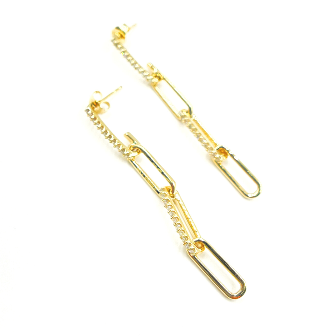 14K Solid Gold and Diamonds Paper Clip Dangle Earrings. EFF51957