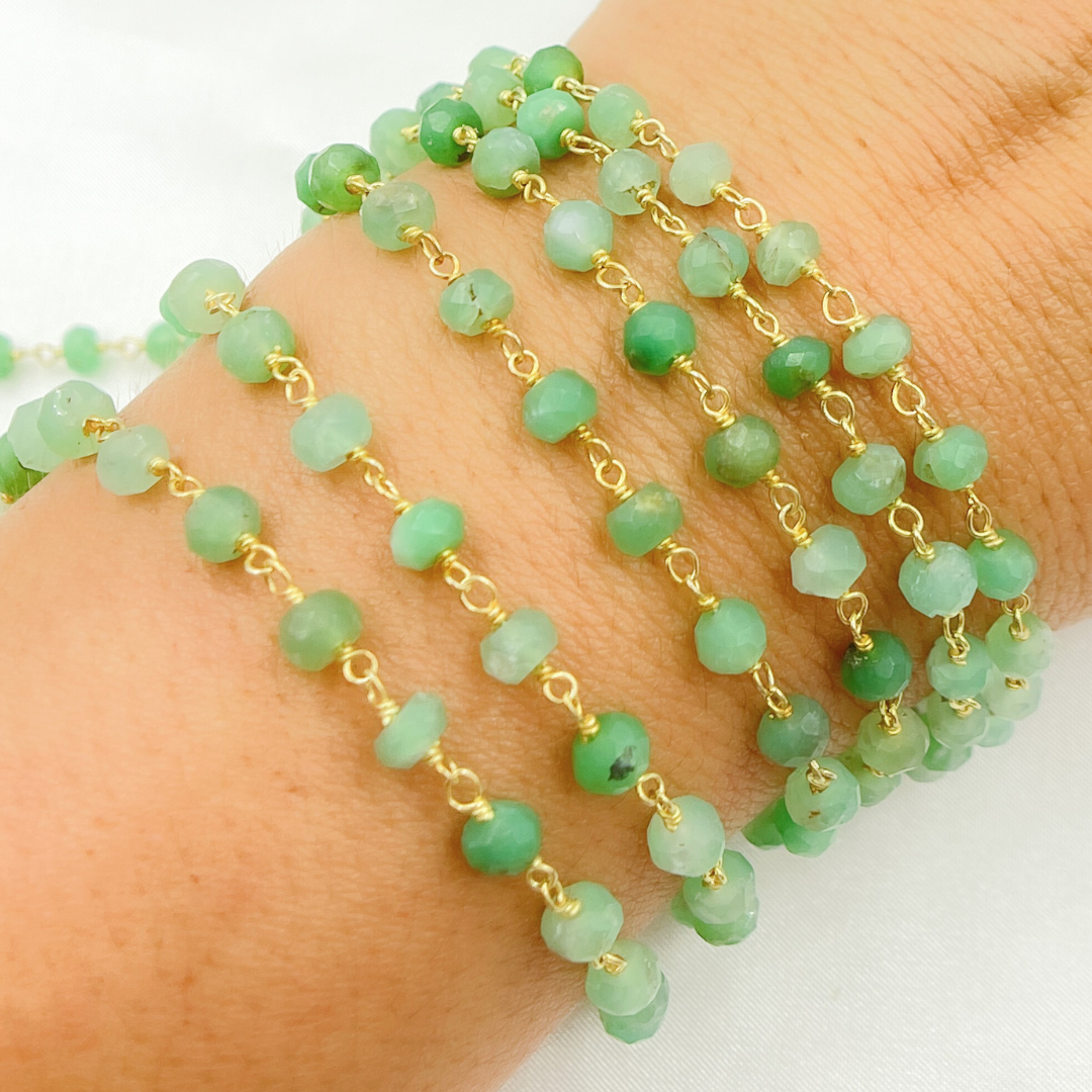 Chrysoprase Gemstone Faceted Rondels Wire Chain