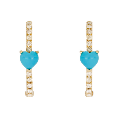 Gold Diamond and Gemstone Heart Rectangle Hoops