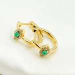 Load image into Gallery viewer, 14k Solid Gold Diamond and Turquoise Eye Huggies. EHB57135TQ
