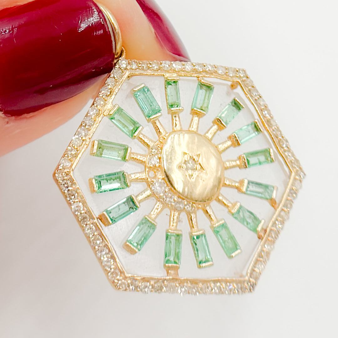 KG216. 14K Solid Gold Hexagon Moon Pendant