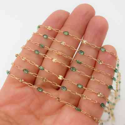 V295ENGF. 14K Gold Filled Enamel Chain with Paperclip & Diamond-Cut Marina Links