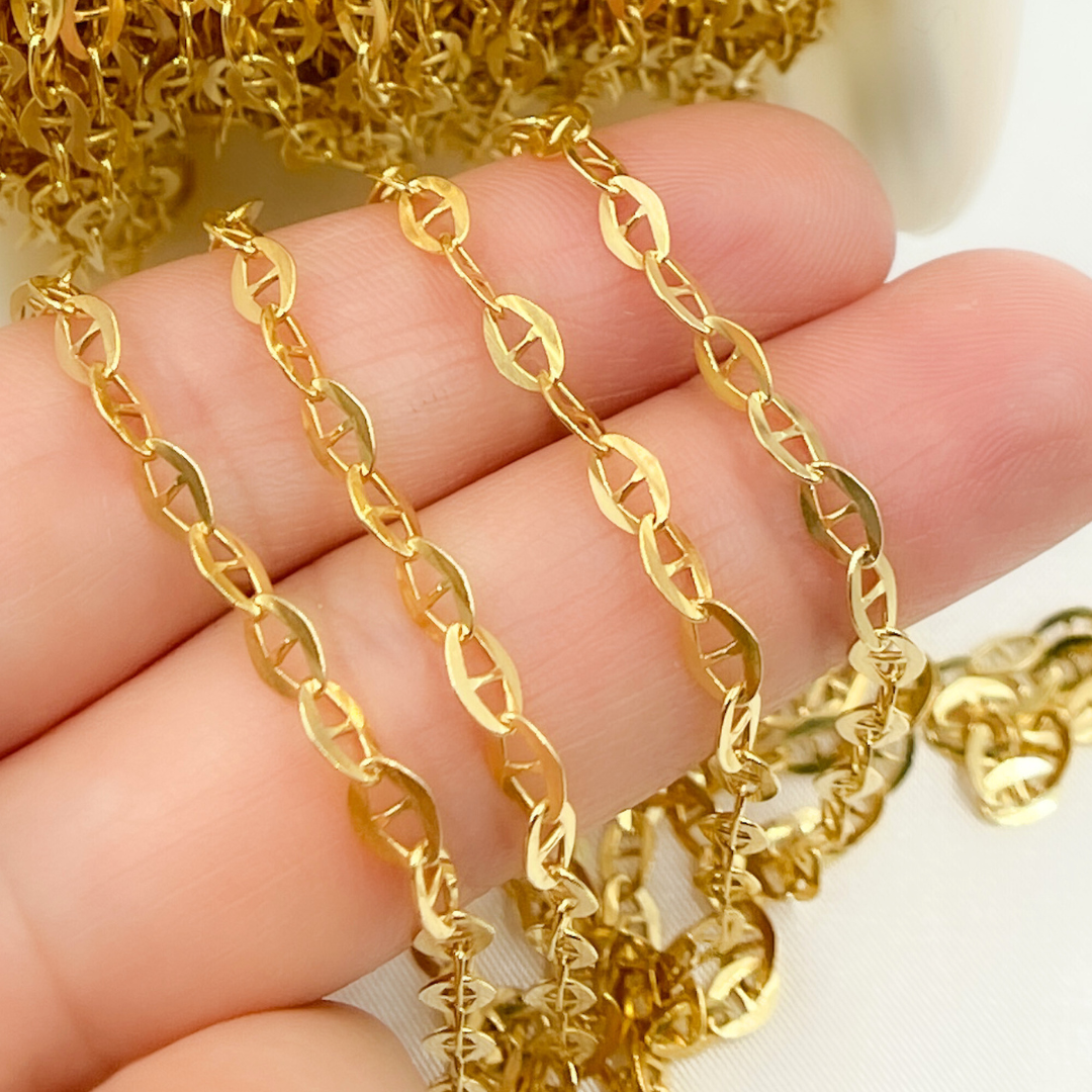 Z51GP. Gold Plated 925 Sterling Silver Flat Marina Link Chain