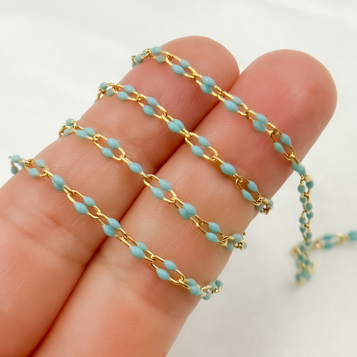 V245TURGP. Gold Plated Enamel Sterling Silver Turquoise Enamel Chain