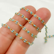 V245TURGP. Gold Plated Enamel Sterling Silver Turquoise Enamel Chain