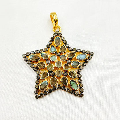 DSP030. Diamond Silver Star Gemstone Pendant