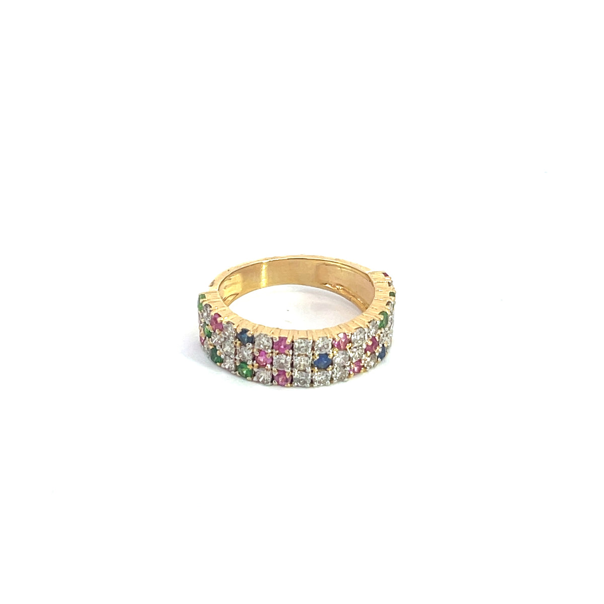 14k Solid Gold Diamond Mix Stones Ring.