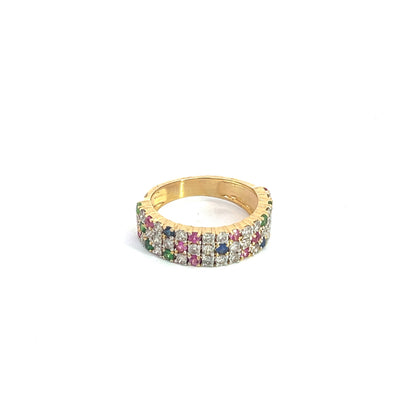 14k Solid Gold Diamond Mix Stones Ring.
