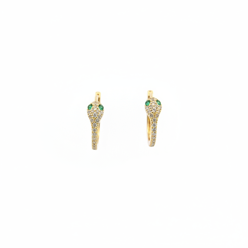 HP404198. 14k Solid Gold Diamond and Gemstone Snake Hoop Earrings