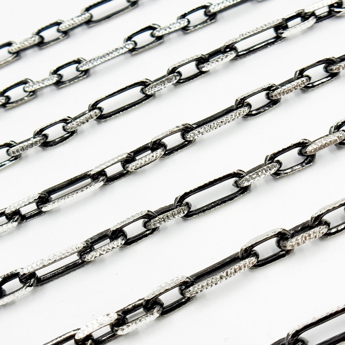 Z119SBDC. Black Rhodium and White Sterling Silver Paperclip Diamond Cut Cable Chain