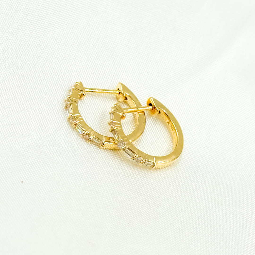 EHD57037Y. 14k Solid Gold Baguette Hoops