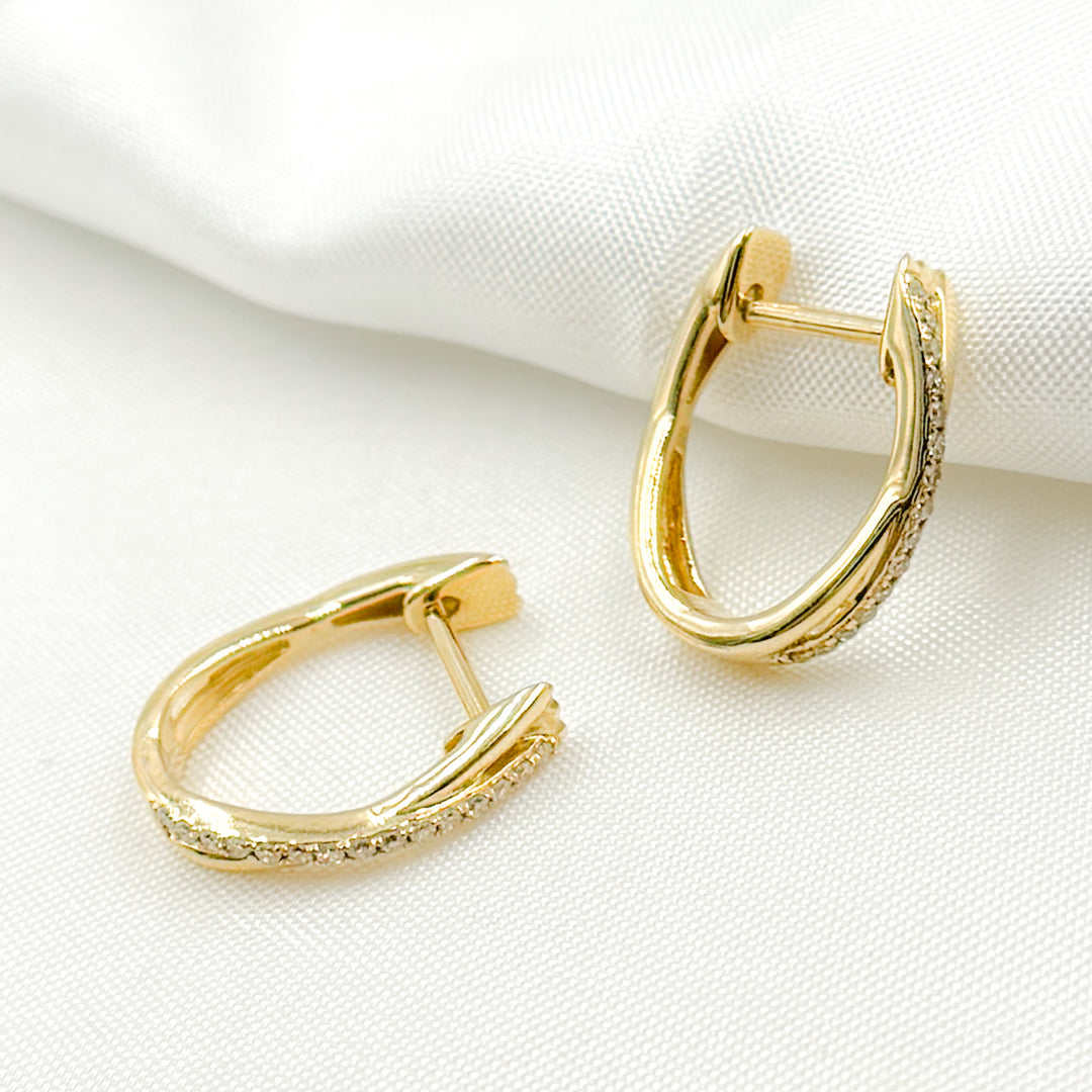 14K Solid Gold Diamond Oval Hoops. EHB56557