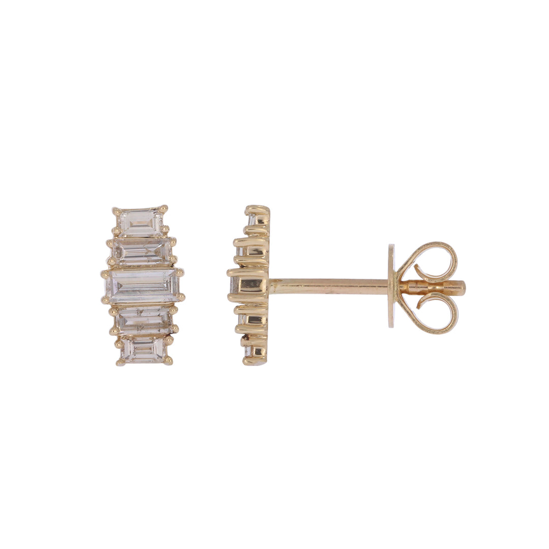 EFH54505. 14K Solid Gold Diamond Baguette Fancy Stud Earrings