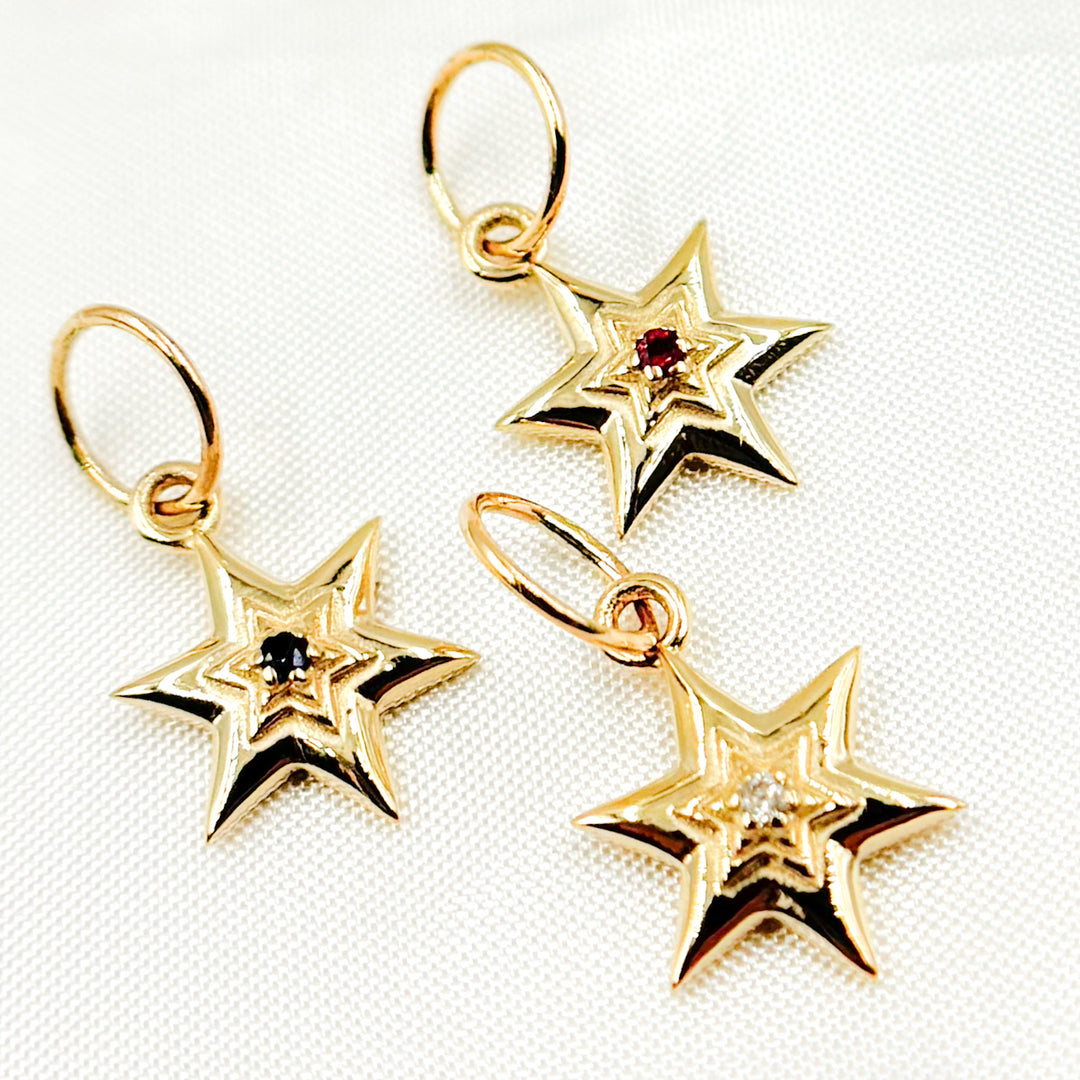 GDP390. 14k Solid Gold Star Charm with Gemstone
